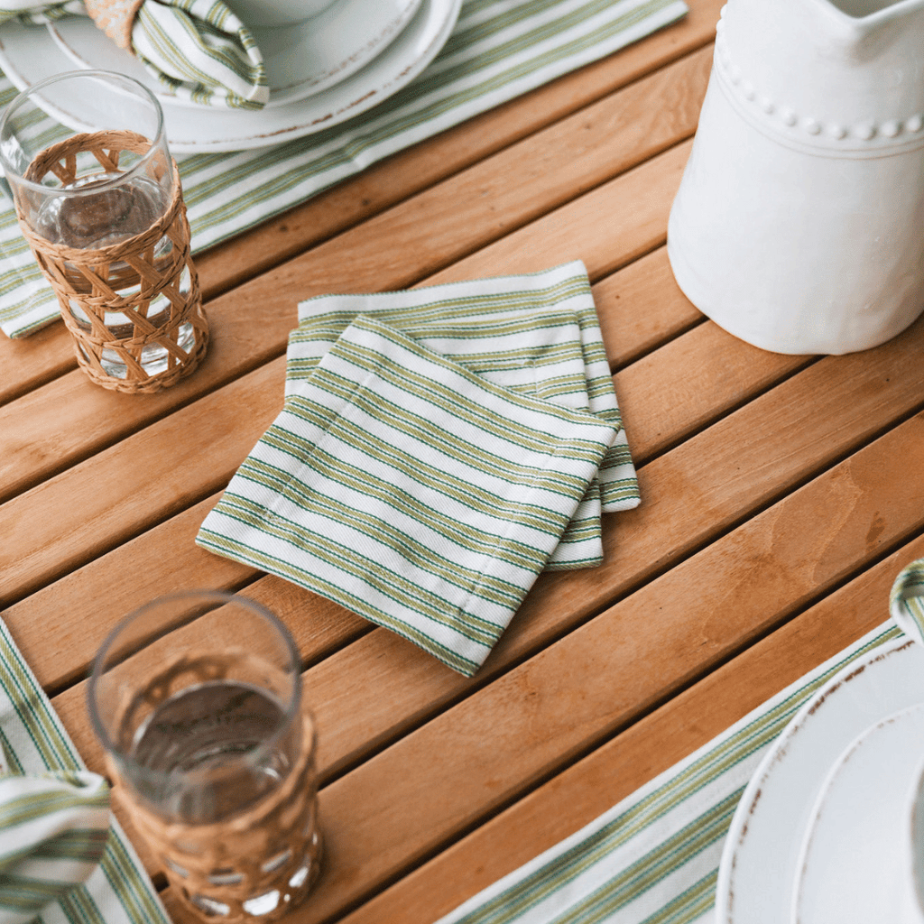 Anson Aloe Cocktail Napkin Displayed alongside Anson Aloe Placemats and Dinner Napkins