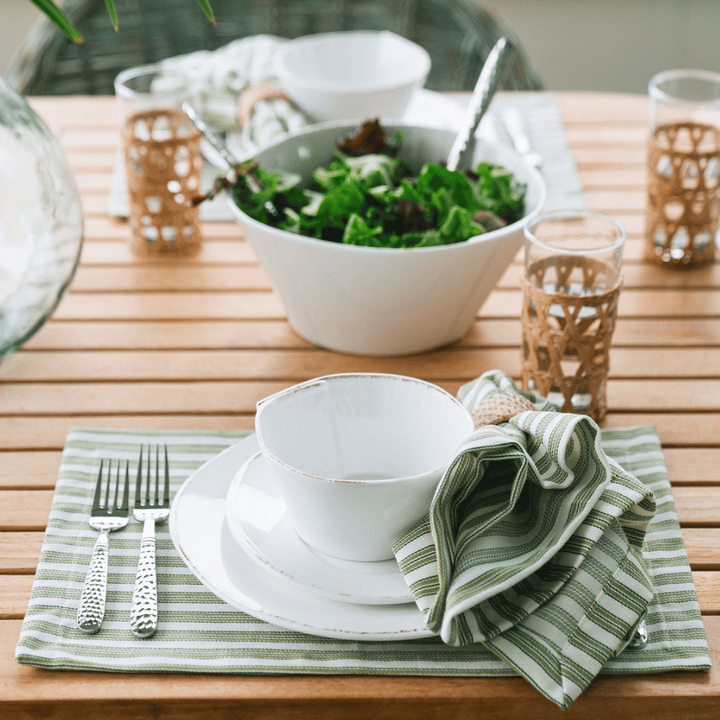 Anson Aloe Horizontal Placemat Displayed with an Anson Aloe Dinner Napkin