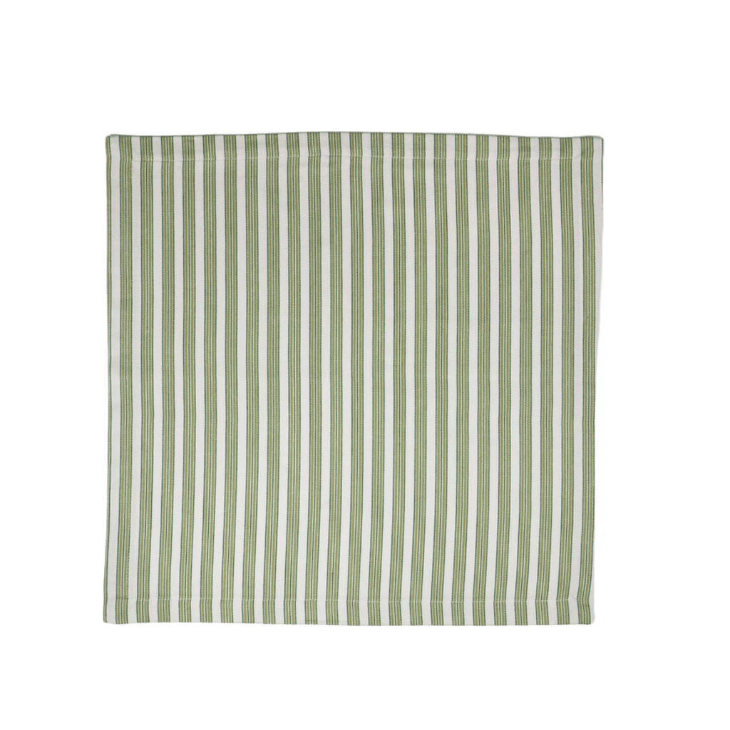 green and white striped linen dinner napkin