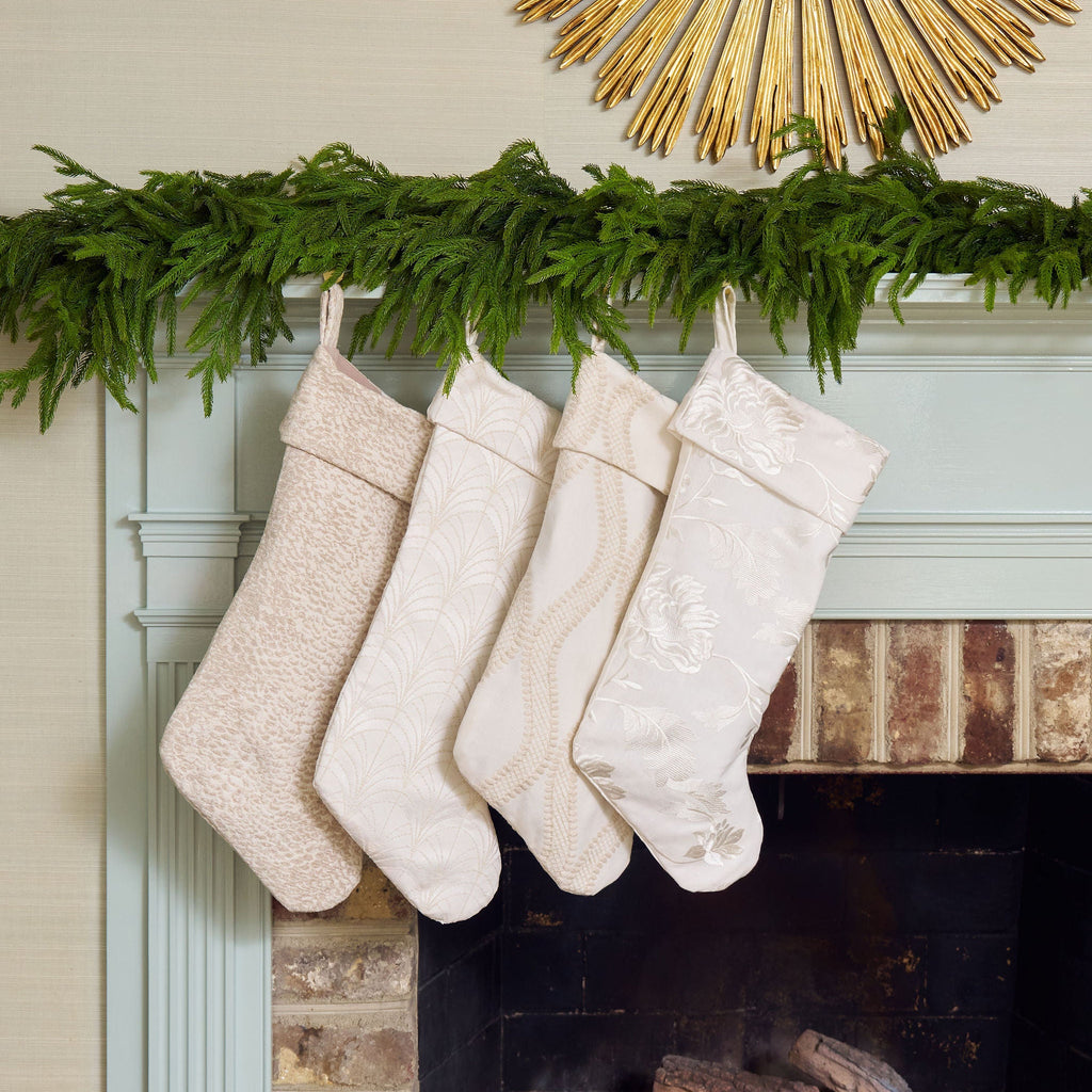 white embroidered stocking with arch design