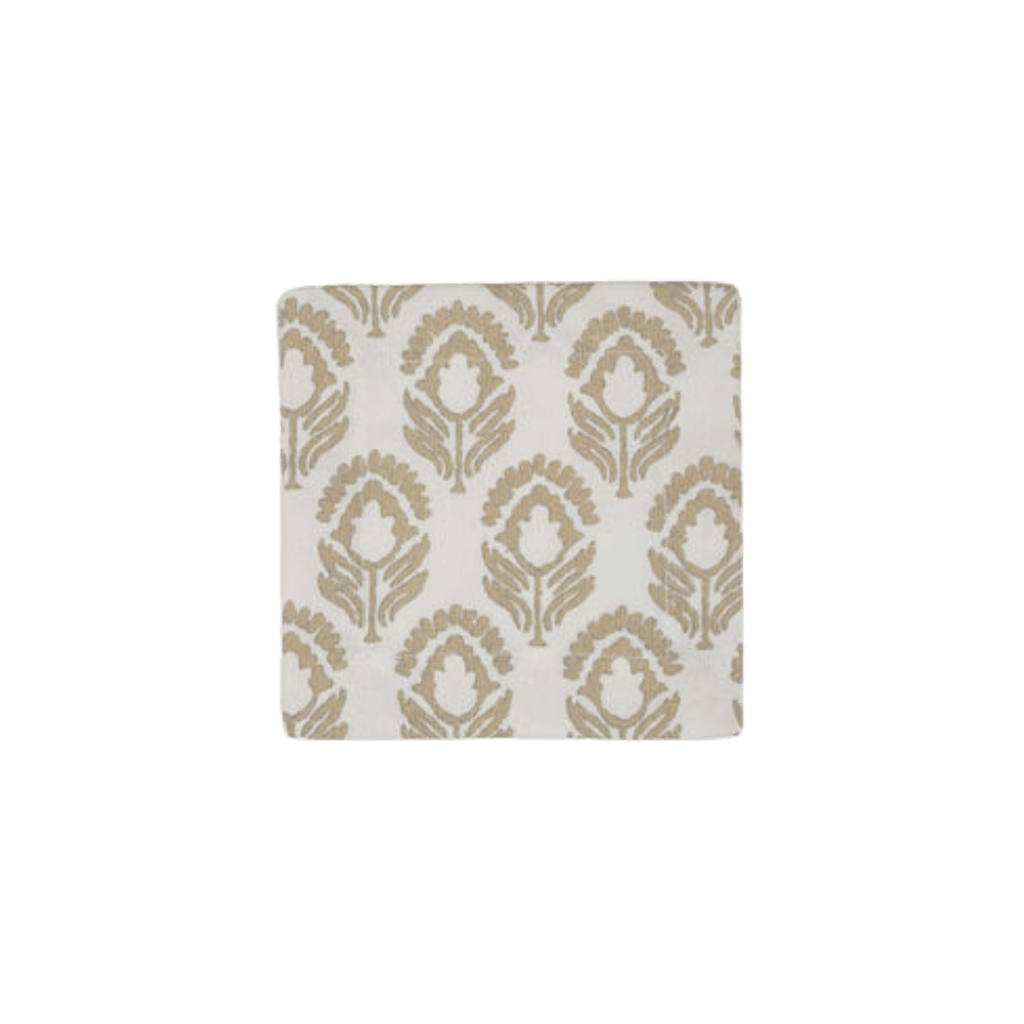 neutral floral linen cocktail napkin