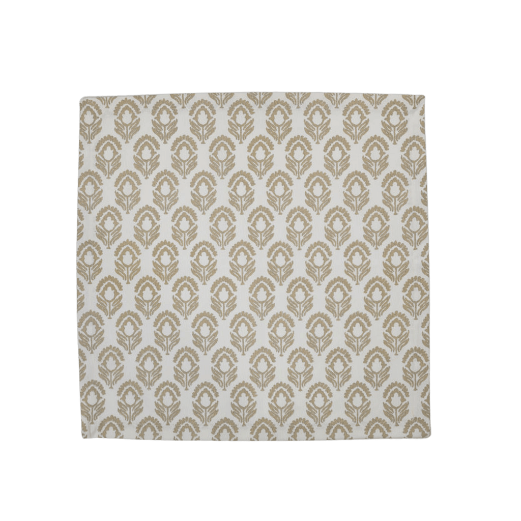 neutral, white and tan floral linen dinner napkin