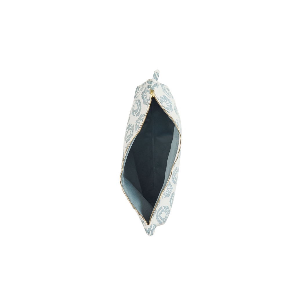 blue blockprint cosmetic bag 