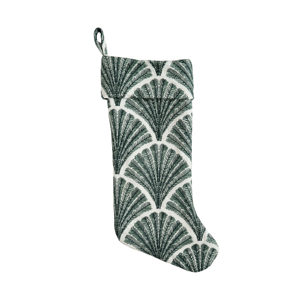 green embroidered christmas stocking