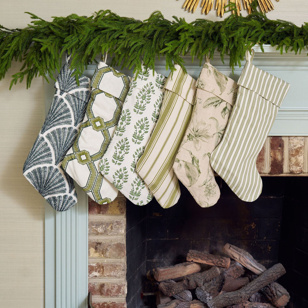 green embroidered christmas stocking