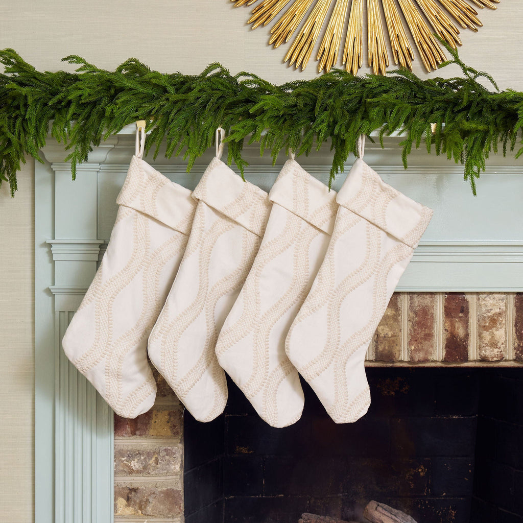 tan embroidered christmas stocking