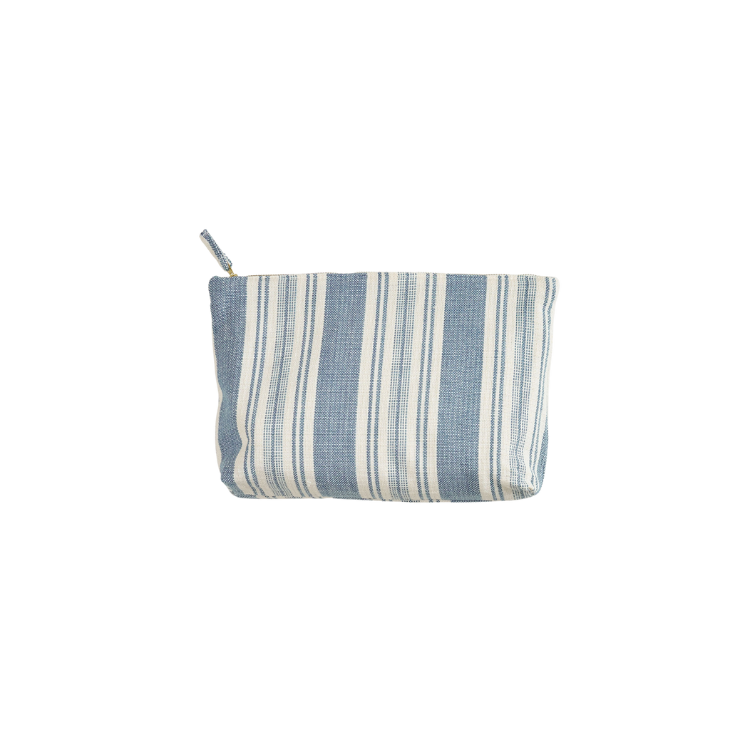 blue striped cosmetic bag 