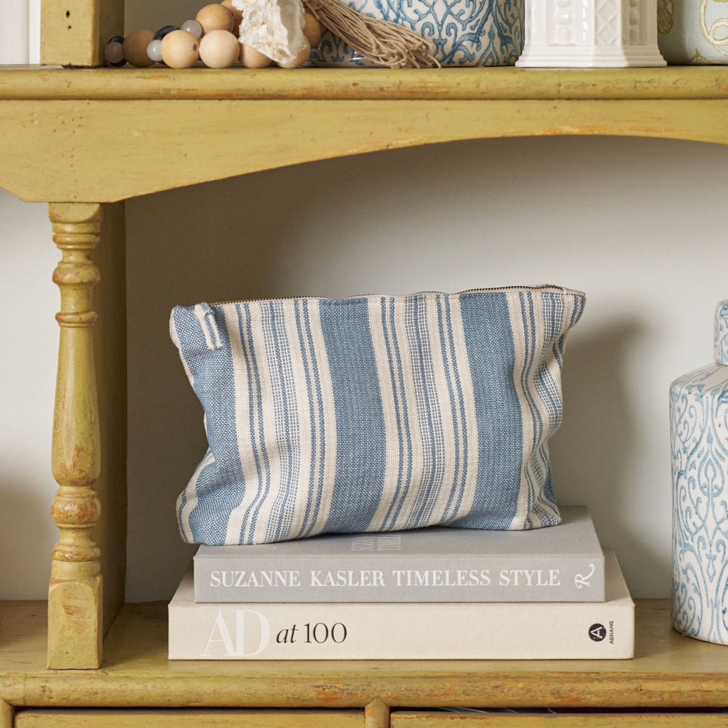 blue striped cosmetic bag 