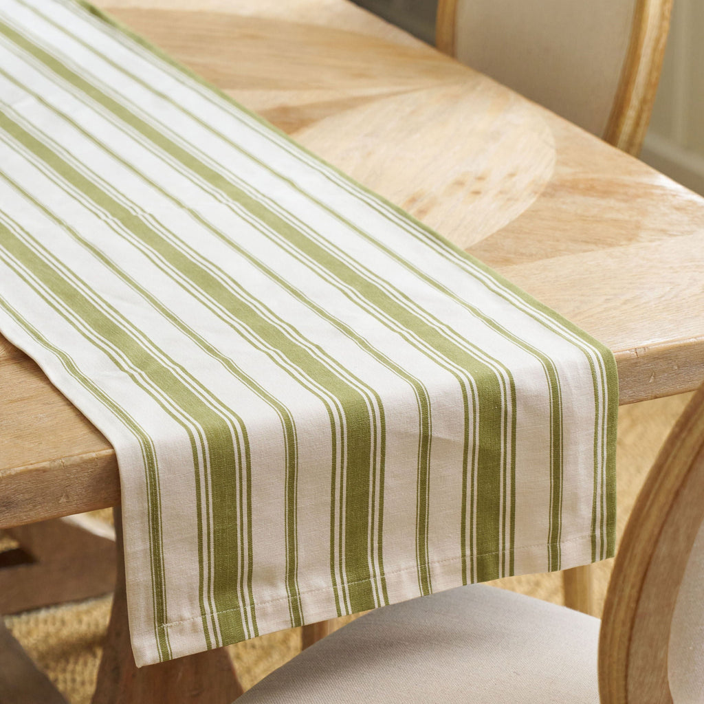 green and white striped table runner