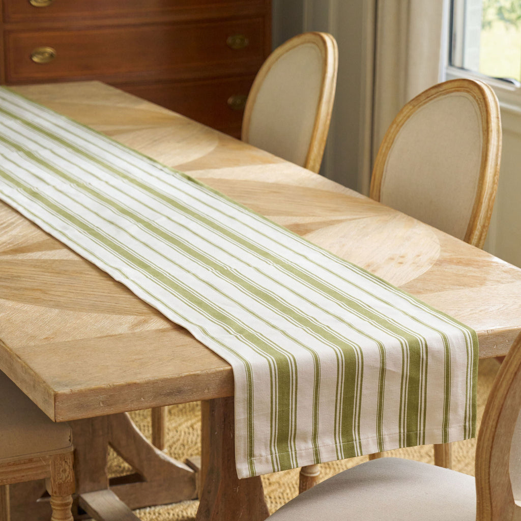 green and white striped table runner