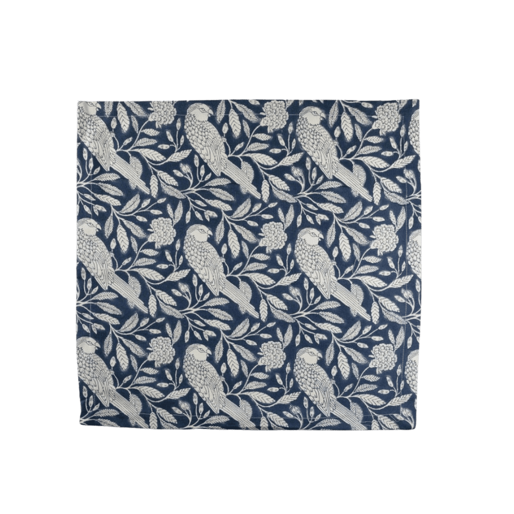 navy blue and white design linen dinner napkin