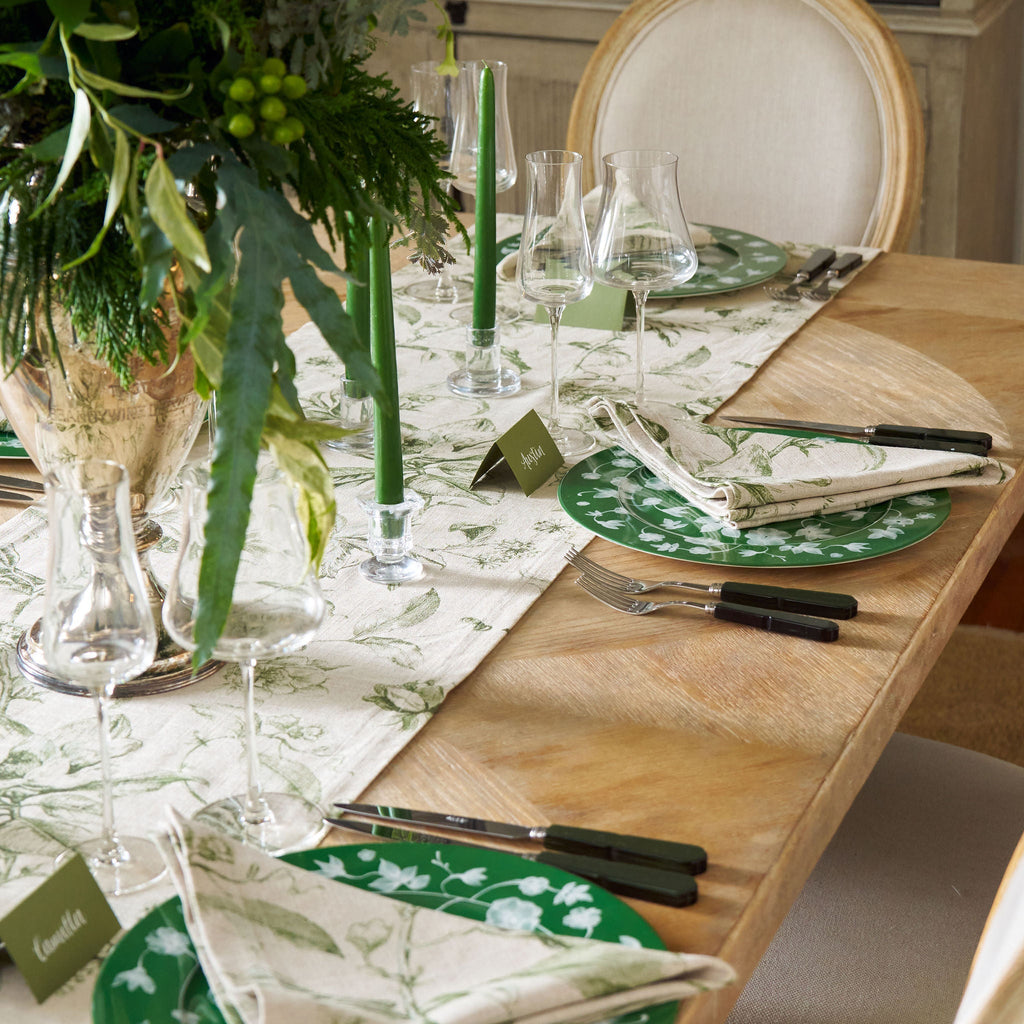 green floral patterned table runner 