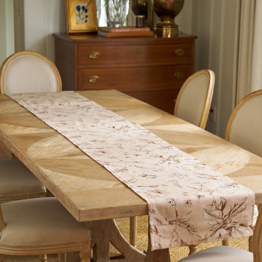 blush pink floral printed table runner