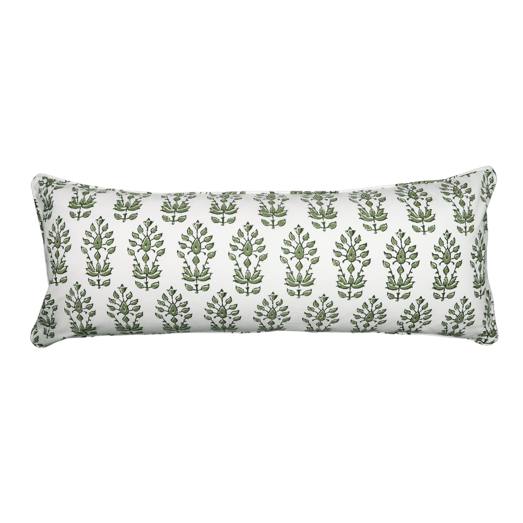 green and white floral design linen Large Lumbar Pillow
