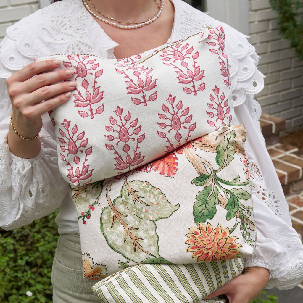pink block print cosmetic bag 