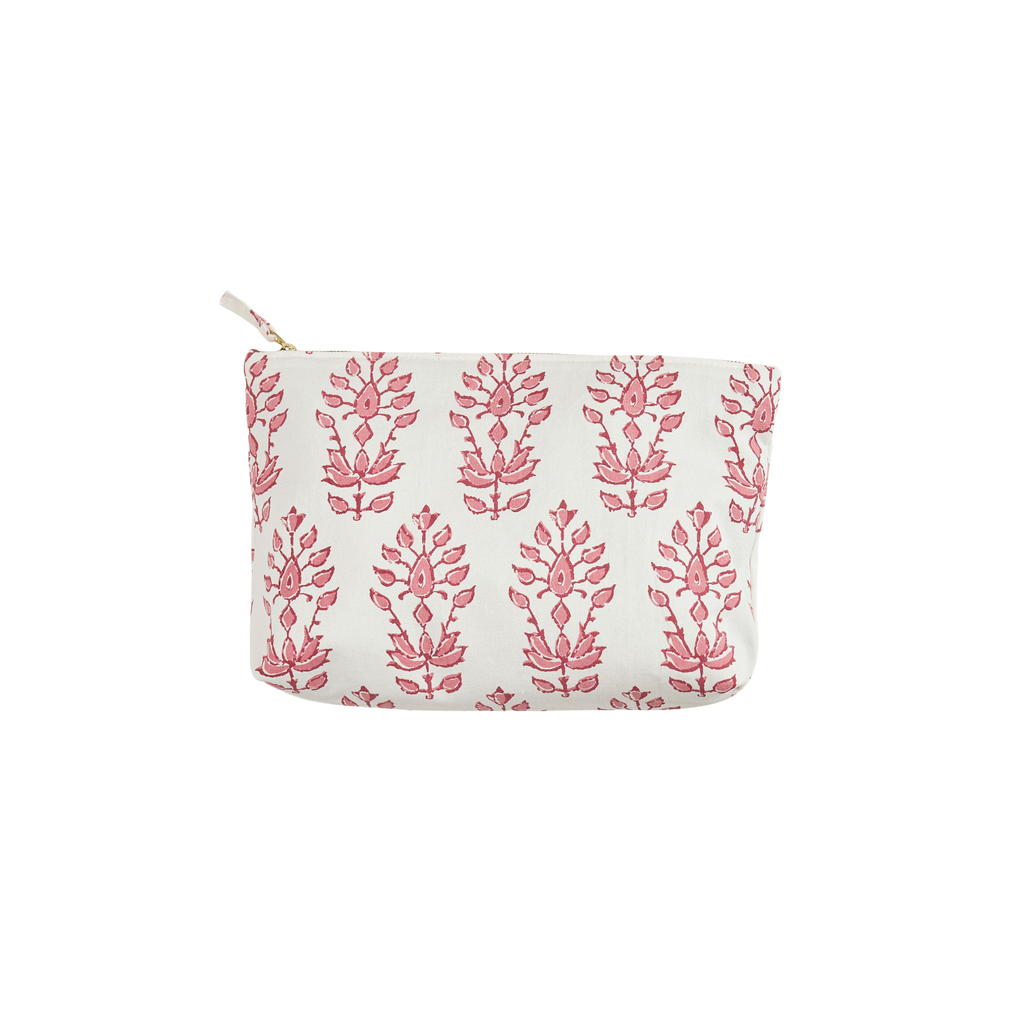 pink floral block print cosmetic bag 
