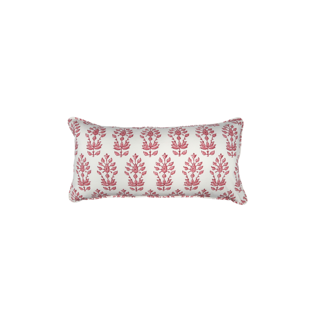 pink and white floral linen mini lumbar pillow