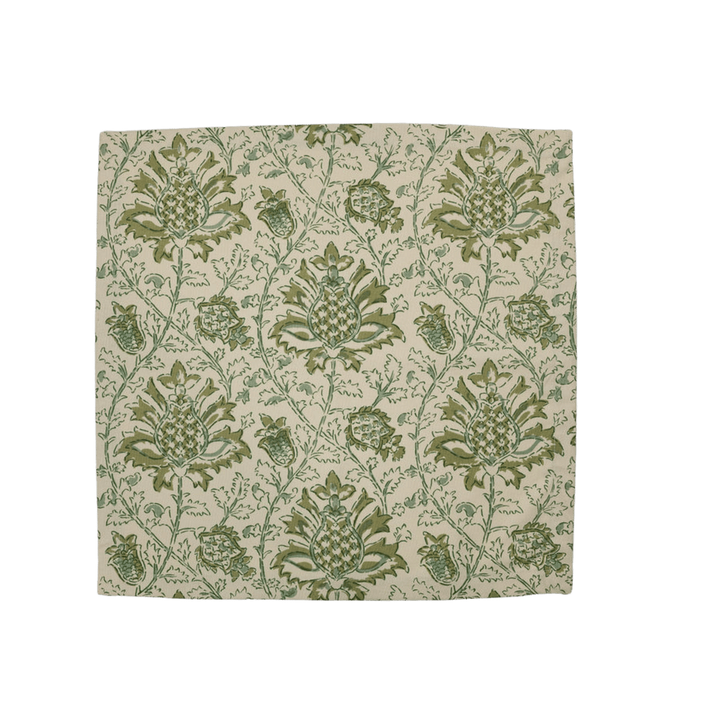 cream and green floral linen dinner napkin