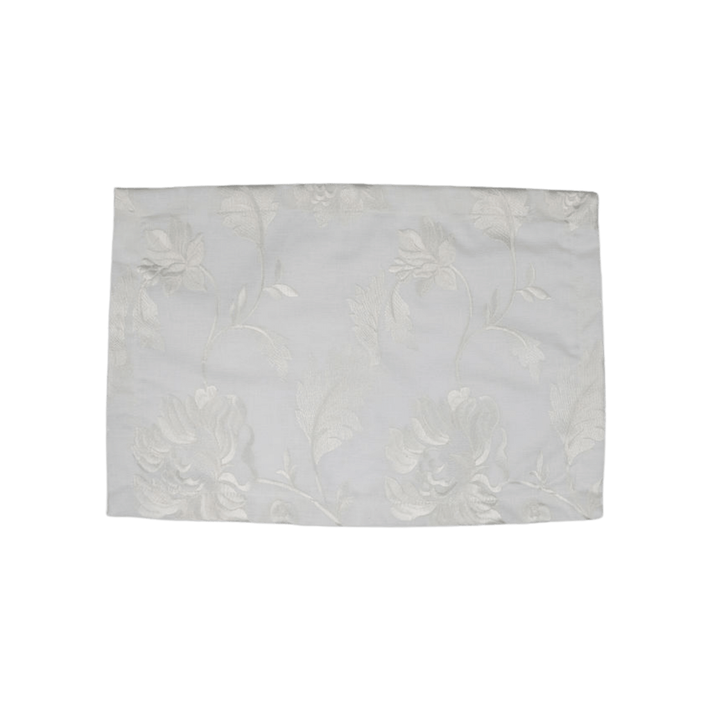 white floral embroidered linen placemat