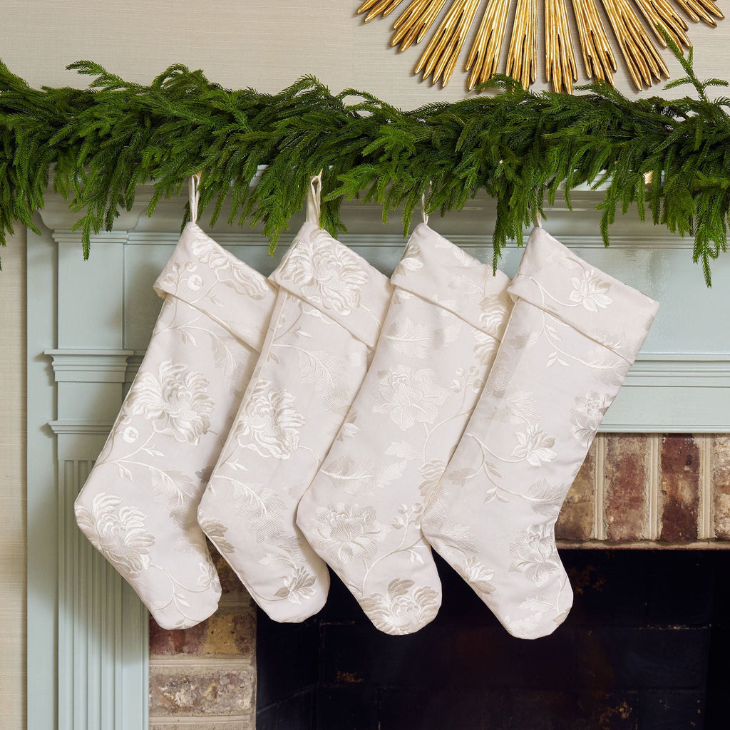 white floral embroidered christmas stockings