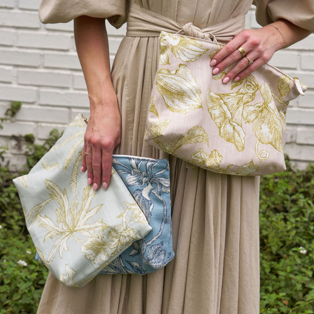 green and blue floral cosmetic bag 