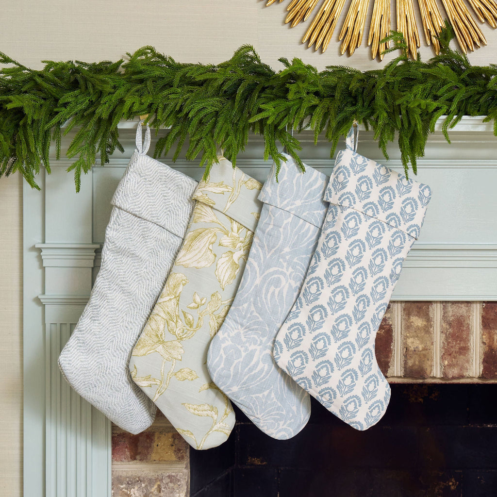 blue patterned christmas stocking