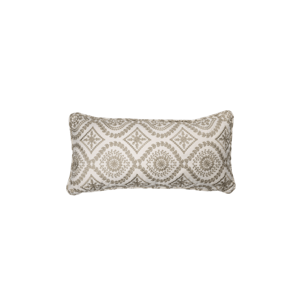 cream and tan, neutral embroidered linen Mini Lumbar Pillow