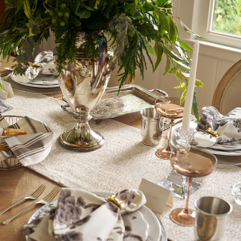 tan patterned table runner 