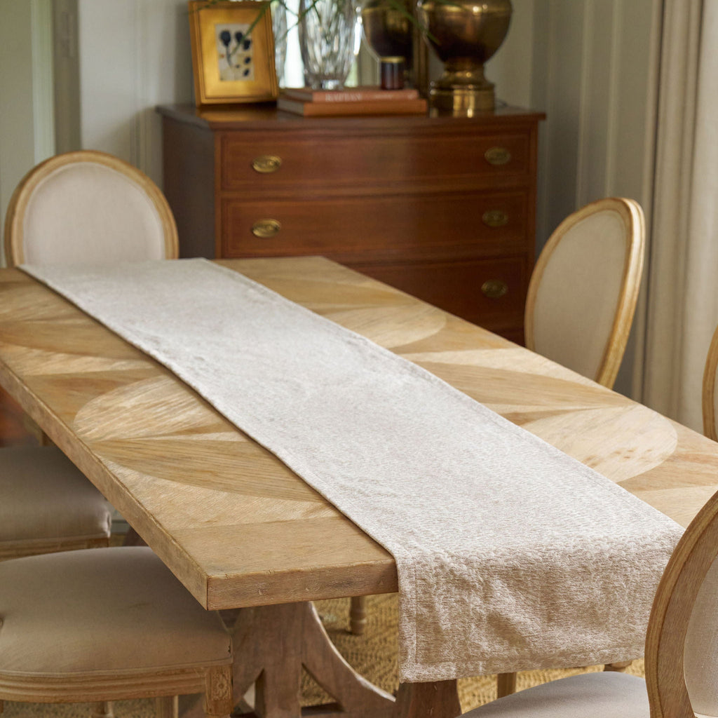 tan patterned table runner