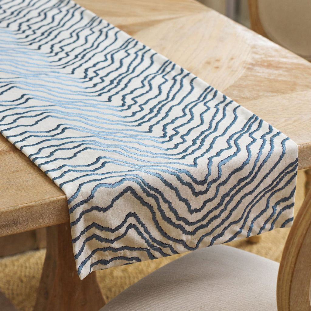 blue embroidered table runner