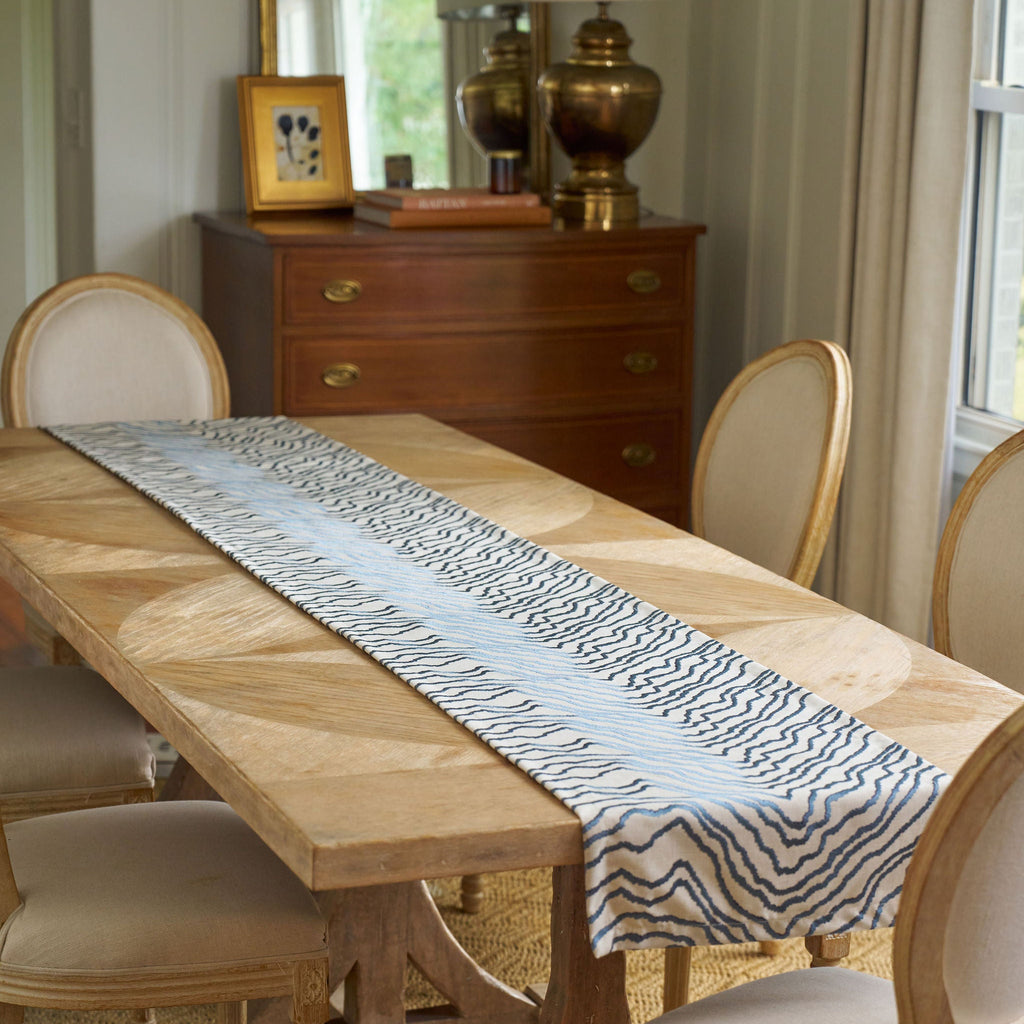 blue embroidered table runner