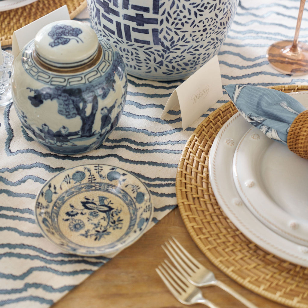 blue embroidered table runner