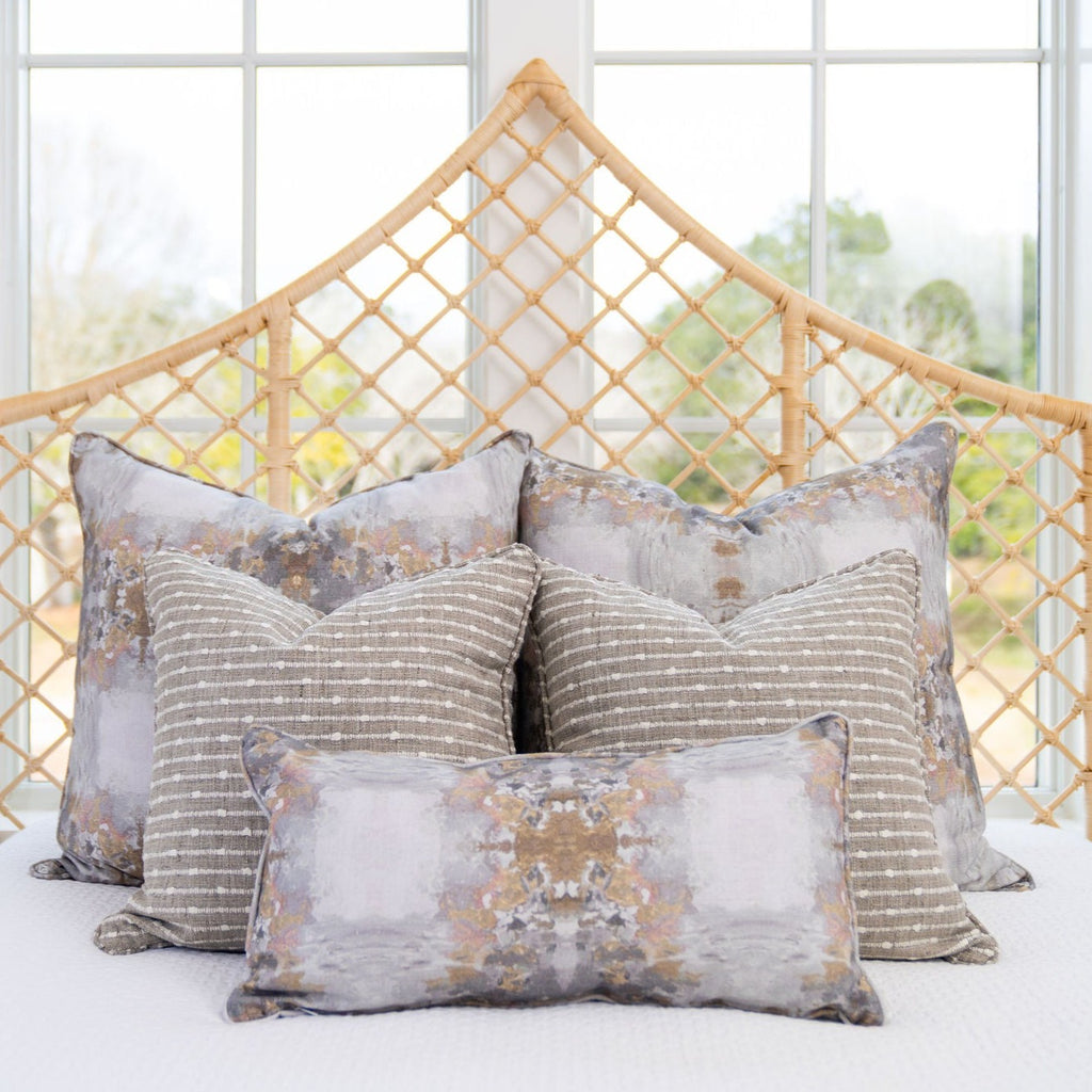 Smith Zinc Throw Pillows Displayed with Piper Alloy Mini Lumbar and Euro Shams