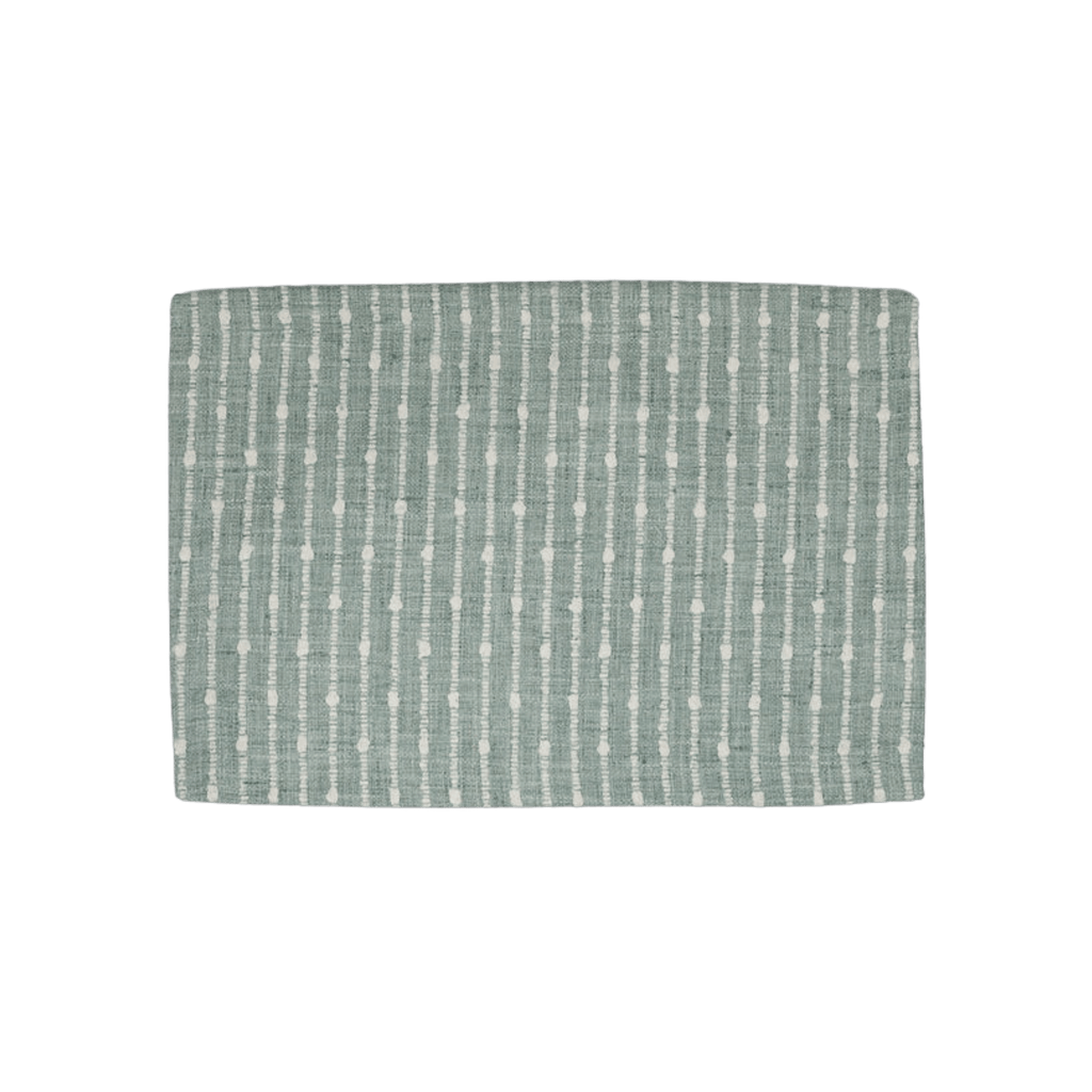 green and white striped embroidered linen placemat