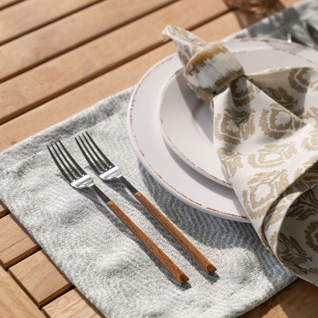 Stono Coast Placemats Displayed on Outdoor Table with Broad Driftwood Dinner Napkin