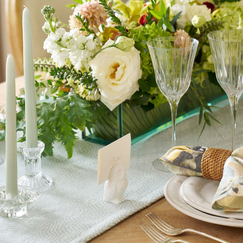 blue and white table runner 
