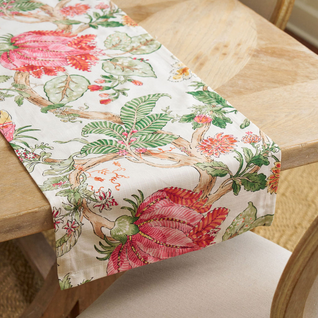 pink and green floral table runner