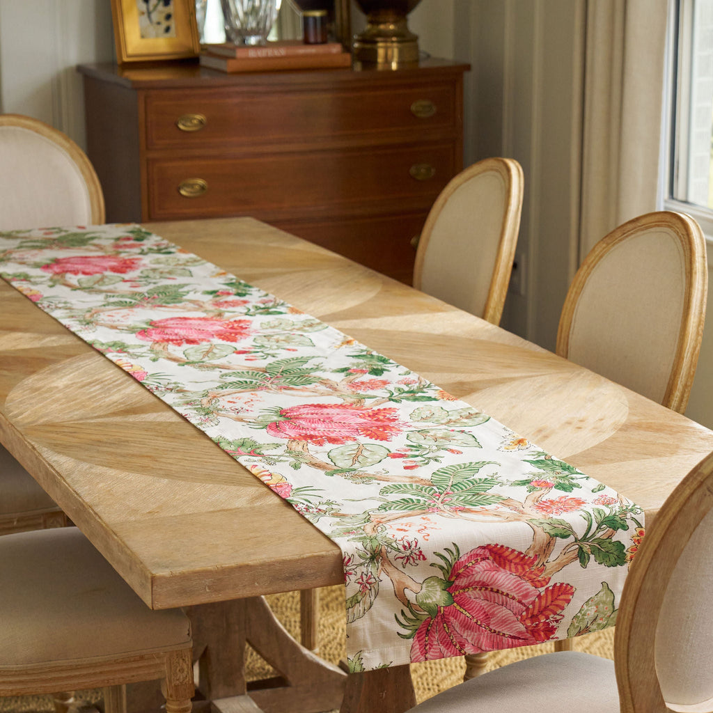 pink and green floral table runner