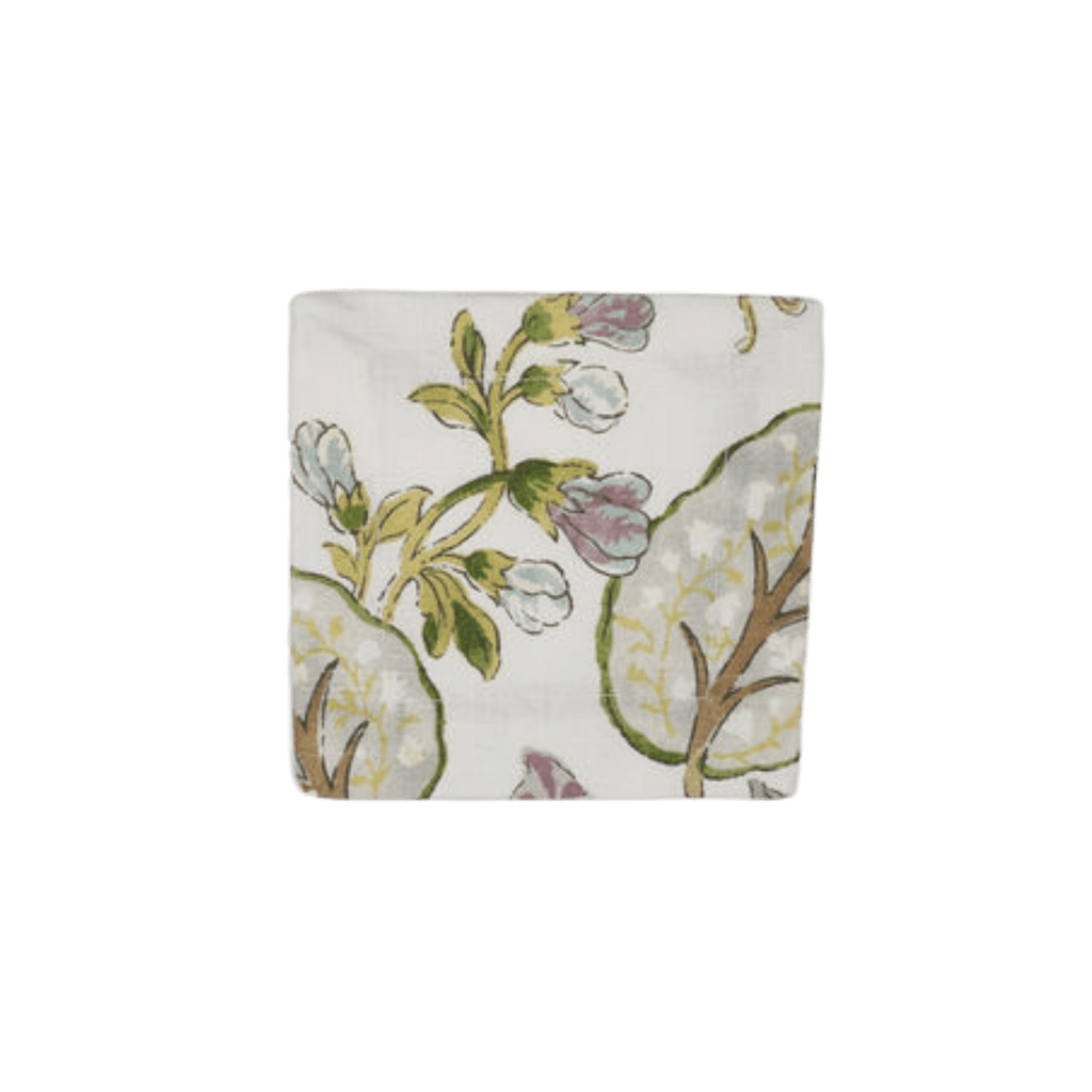 purple, green and neutral floral linen Cocktail Napkin