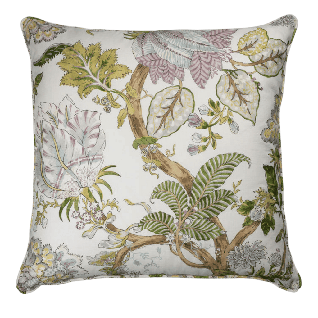 purple, greens and neutral floral print euro sham pillow