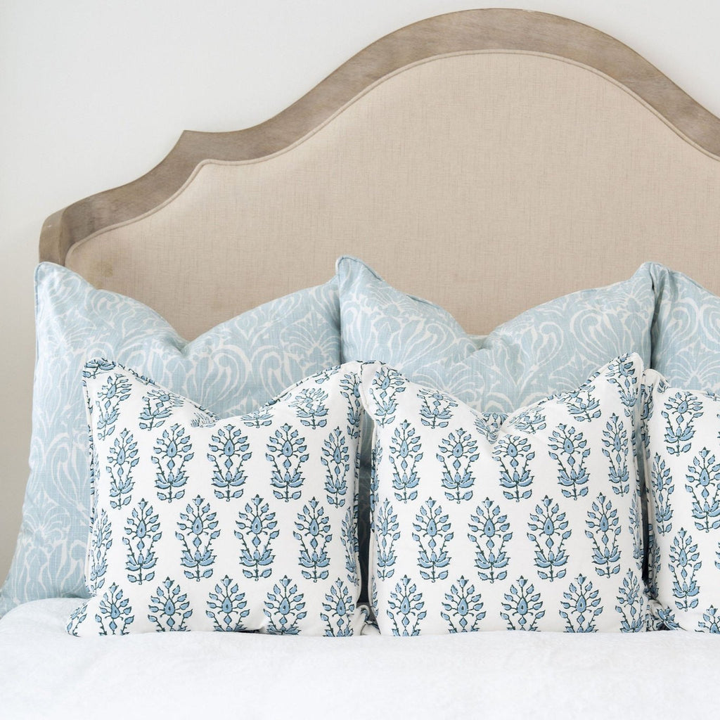 blue patterned pillows for the coastal bedroom