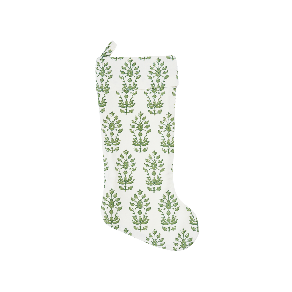 White stocking with green leaf pattern on a white background