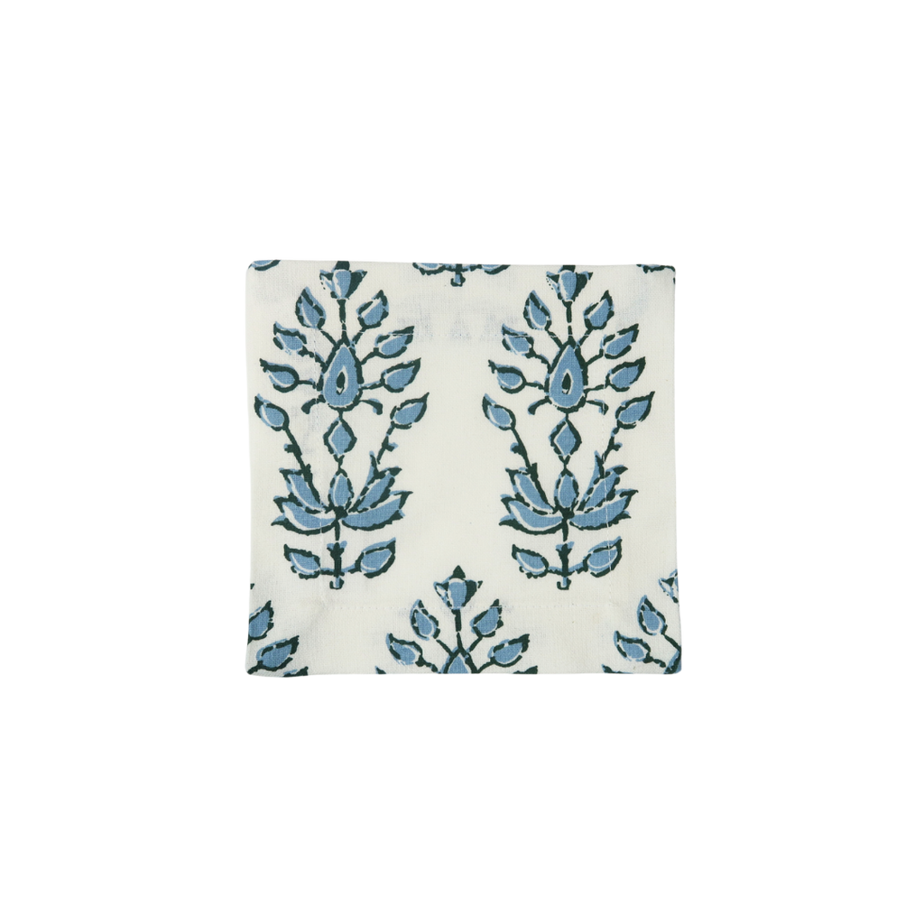 blue and white cocktail napkin