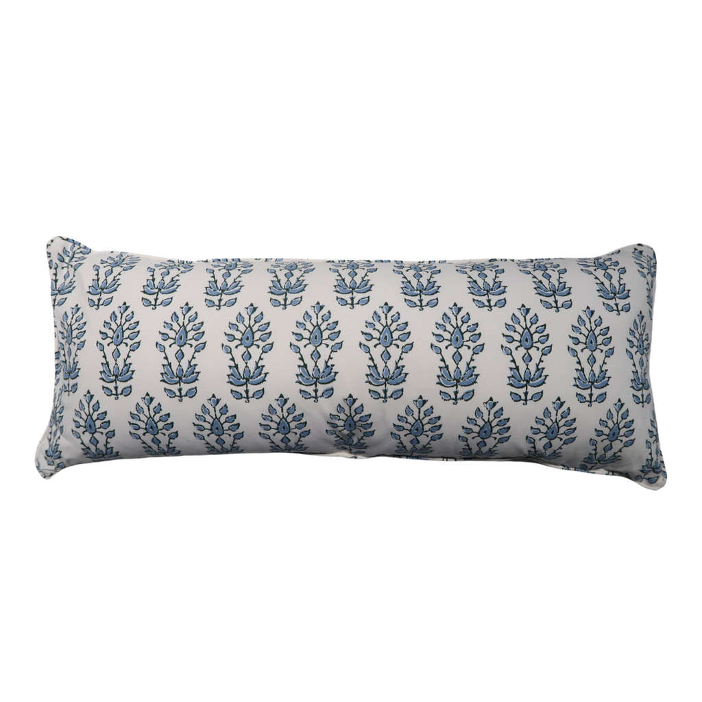 blue and white large lumbar pillow