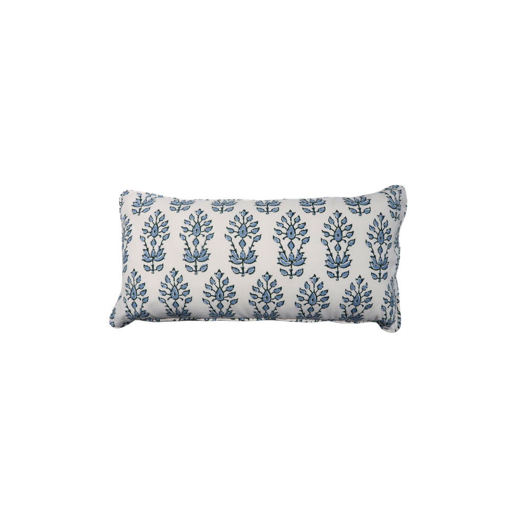 blue and white mini lumbar pillow