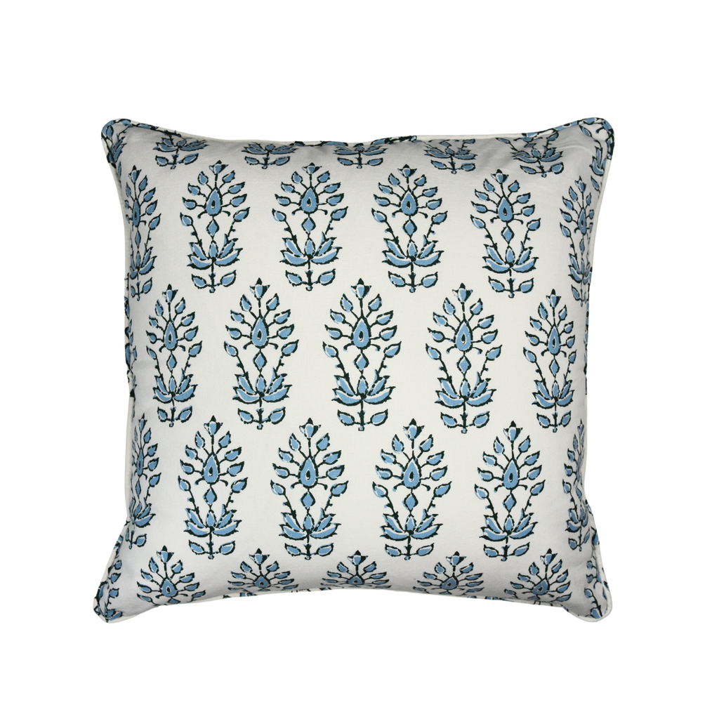 blue block-print floral motif