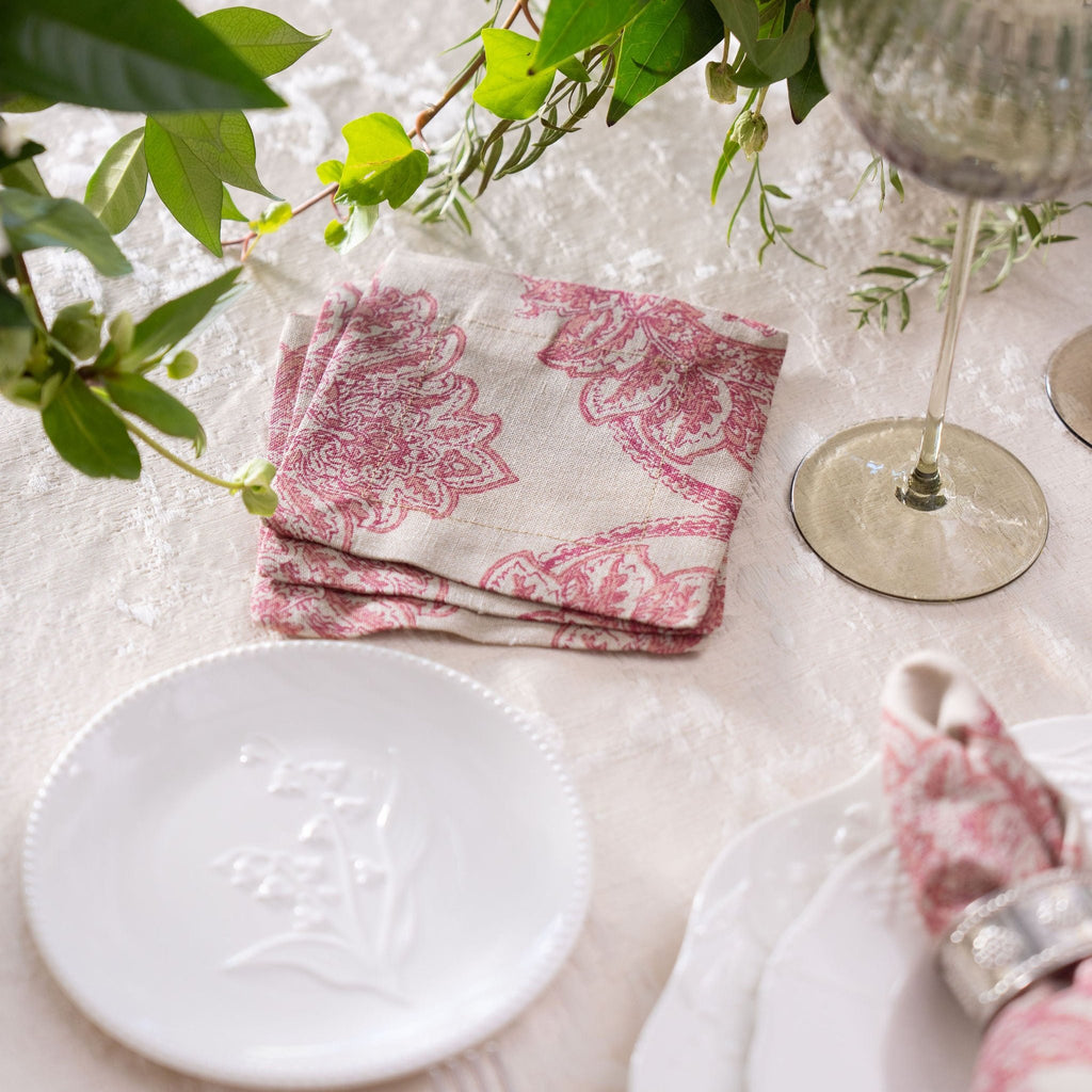 red and pink floral motif on a natural background. perfect for christmas dinner or a holiday dinner