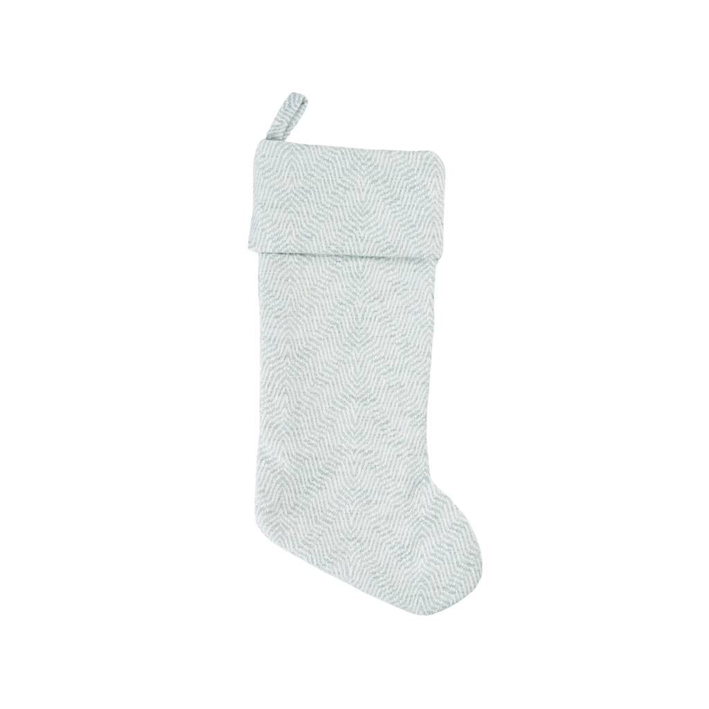 Light gray textured Christmas stocking on a white background